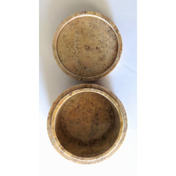 Vintage Soapstone Trinket Box Jewelry Handcrafted India Motifs Animals Lid 3*2" - Picture 4 of 6